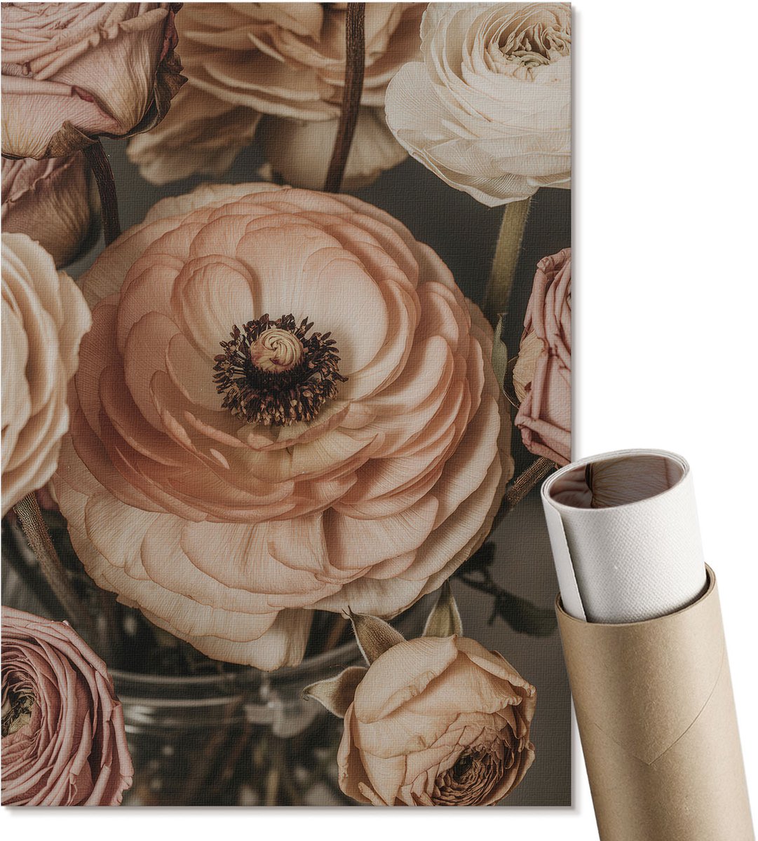 Coloray Polycanvas Poster - Romantische Bloemen, Fotografie - A4 - Beige Wanddecoratie - Rechthoek - Kunstposter - Woonkamer, Slaapkamer, Kantoor - Klassiek