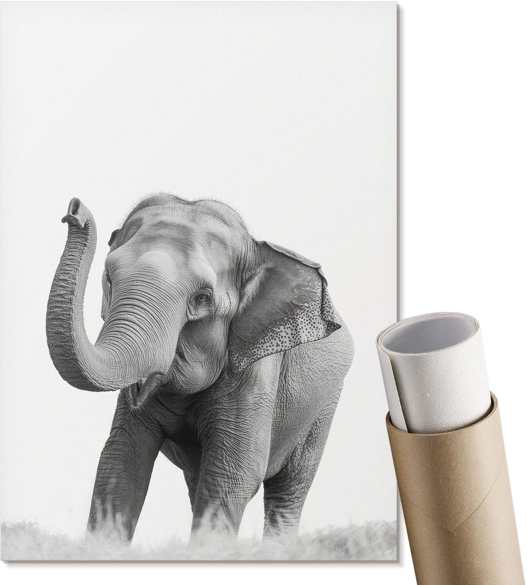 Coloray Polycanvas Wandposter - Artistieke Olifant, Fotografie - A4 - Grijs Design - Rechthoek - Canvasposter - Woonkamer, Slaapkamer, Kantoor - Klassiek