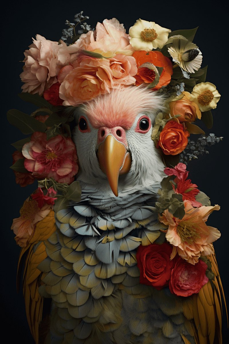 Papegaai Poster - Bloemen - Natuur - posters - formaat 30x40cm - Vogel - Dieren - Wanddecoratie - XS2121MW