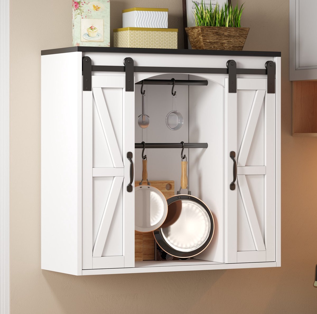 MODENUIT Keukenkast - Wandkast Met 2 Schuifdeuren En Verstelbare Legplanken - Voor Keuken En Woonruimte - MDF - Wit - 80x31x76 Cm