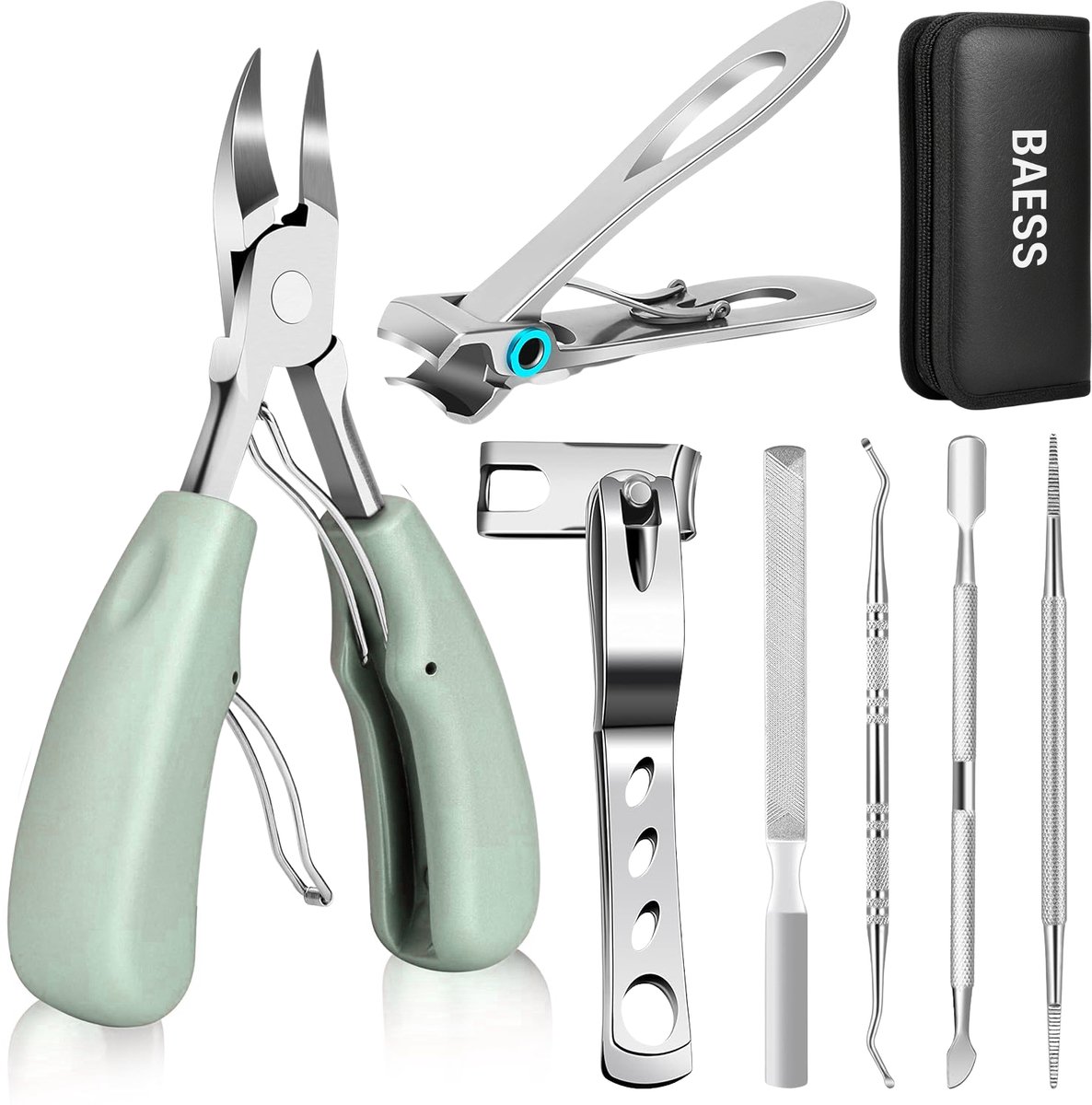 7 delige RVS Pedicure en Manicure Set – Nagelknipper - Nageltang – Nagelvijl - 3 Nagelknippers met Luxe Etui – Groen