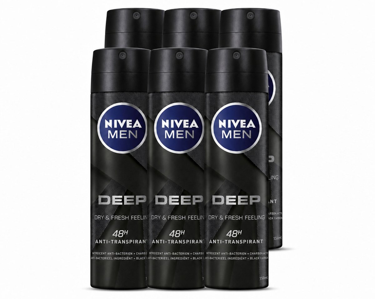 6 x NIVEA MEN – Deodorant spray – Deep – 150 ml - Voordeelverpakking - 6 stuks