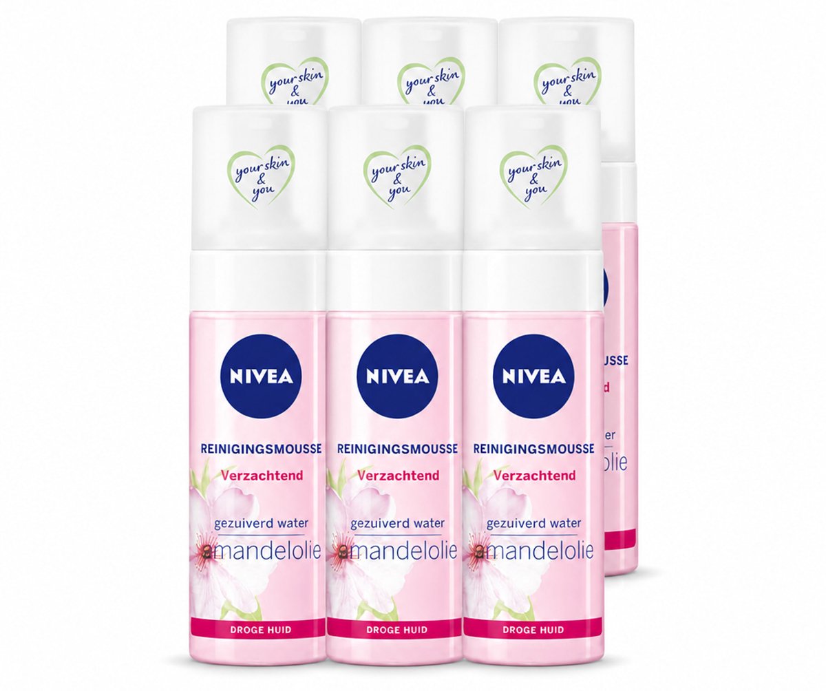 6 x NIVEA - Reinigingsmousse - Essentials Verzachtend - Voor droge & gevoelige huid - Met Amandelolie & Hydramine - 150 ml - Voordeelverpakking - 6 stuks