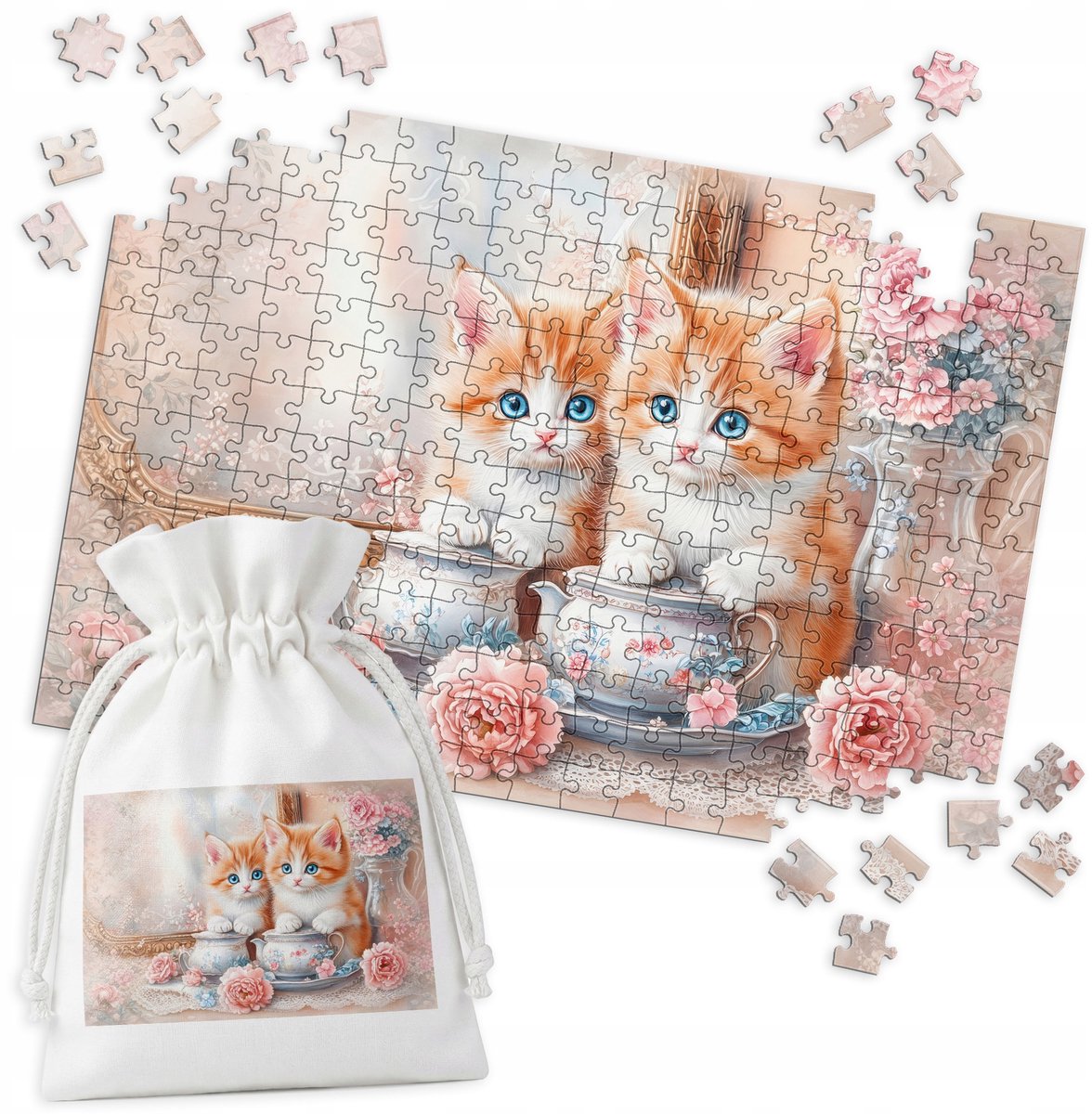 Puzzel met schattige kittens en bloemen - 252 stukjes