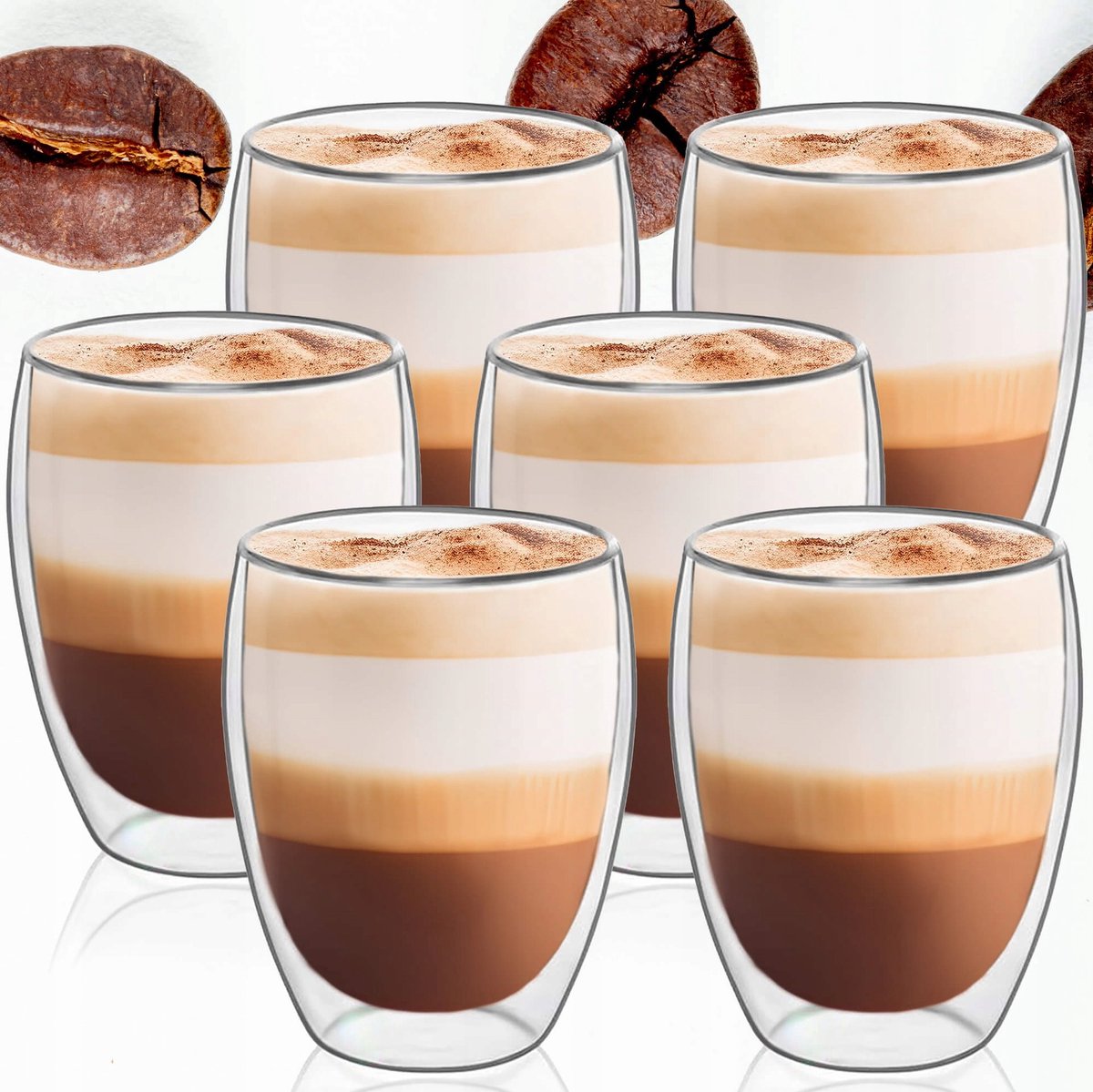 6x Thermische Glazen 350ml met Dubbele Wand - Ideaal voor Koffie & Thee