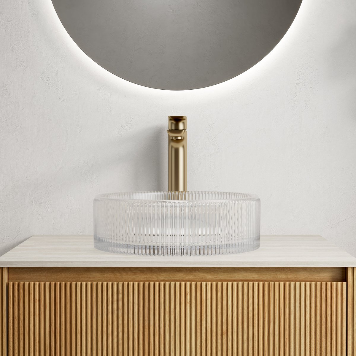 MODFU - Waskom - Rond Opbouw - Transparant Glas - Zonder Overloop - 36 Cm