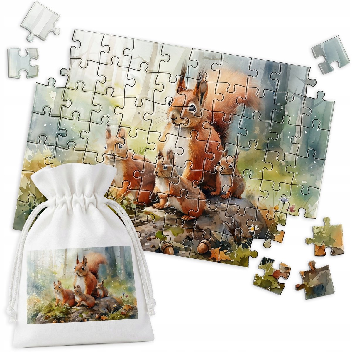 Houten Puzzel - Eekhoorns in het Bos - 70 Stukjes