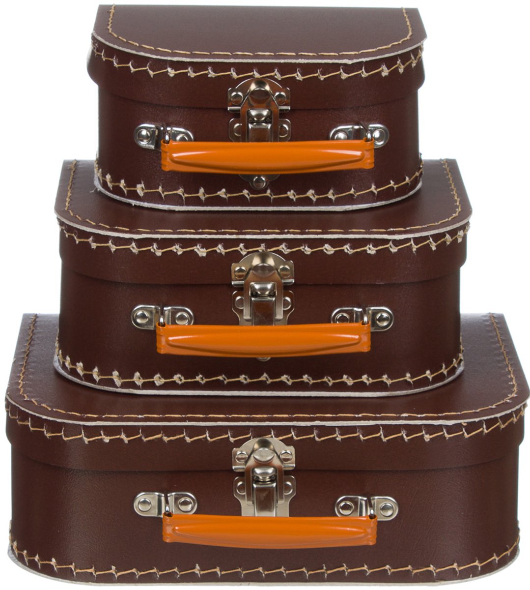 Kofferset - 3delig - 16-20-25 cm - Bruin - Decoratie - Kartonnen koffer - Logeerkoffer - Speelkoffer - Poppenkoffer- Opbergen - Cadeau