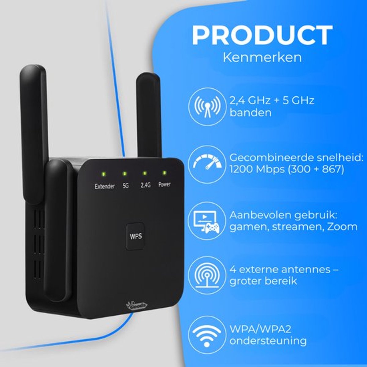 TGH Commerce WiFi Versterker 1200 Mbps Dual-Band Repeater - afbeelding 3