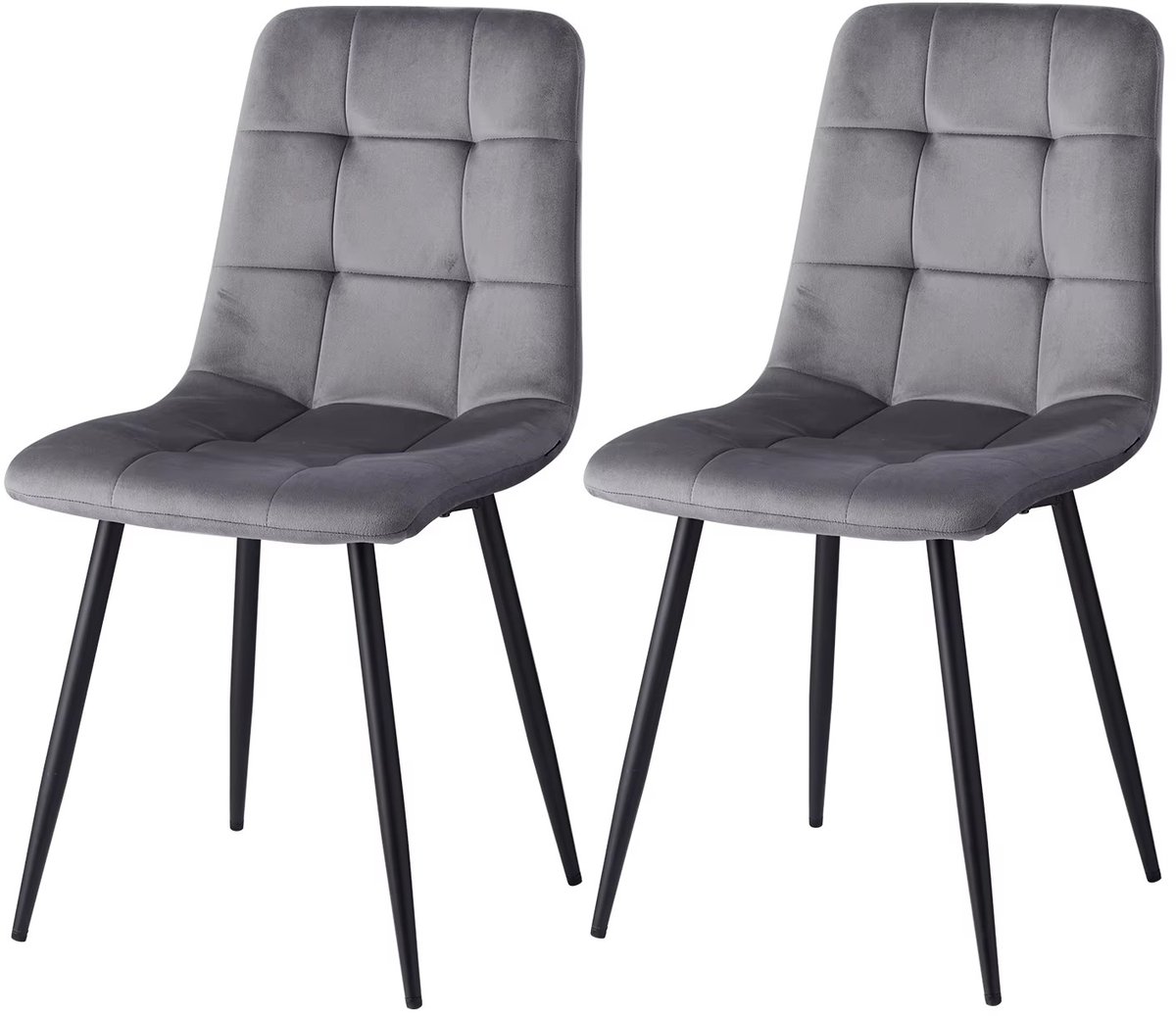 Whoopr® Set van 2 Fluwelen Eetkamerstoelen – Moderne Gestoffeerde Keukenstoelen met Metalen Poten – Minimalistische Design Stoelen voor Eetkamer, Woonkamer & Kantoor Grijs
