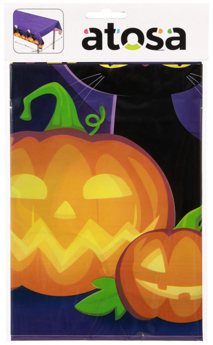 Atosa Halloween party tafelkleed - tafellaken - paars mix - 137 x 182 cm - folie - Rechthoek - tafeldecoratie - feestversiering