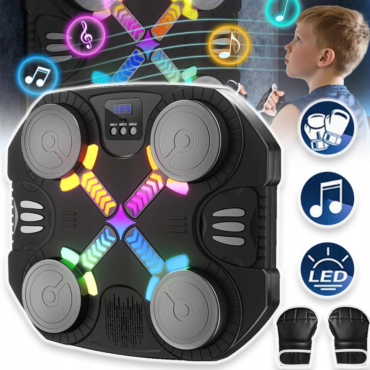 Bluetooth Muziekboksmachine Met LED-Verlichting En Stooteffecten - 2 Trainingsmodi 5+6 Snelheidsinstellingen - Zeer Elastisch Schuimrubberen Doelwit Wandmontage Handschoenen Inbegrepen - Voor Kinderen En Volwassenen
