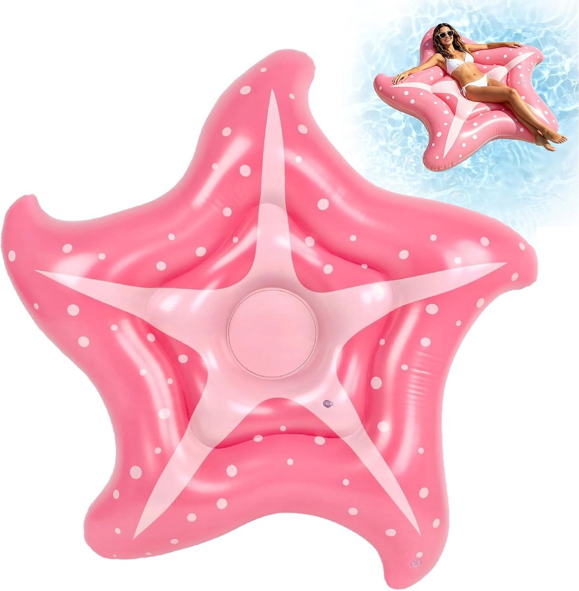 Opblaasbare zwembadmatras - roze, zeester - 140 x 140 cm, opblaasbaar zwembad voor volwassenen, opblaasbare zwemband, ligstoel - voor zwembad en strand