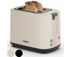 Princess Retro Broodrooster - Wave 142337 - Beige - Compact - 7 Instelbare standen - Uitneembare Kruimellade - 930 Watt