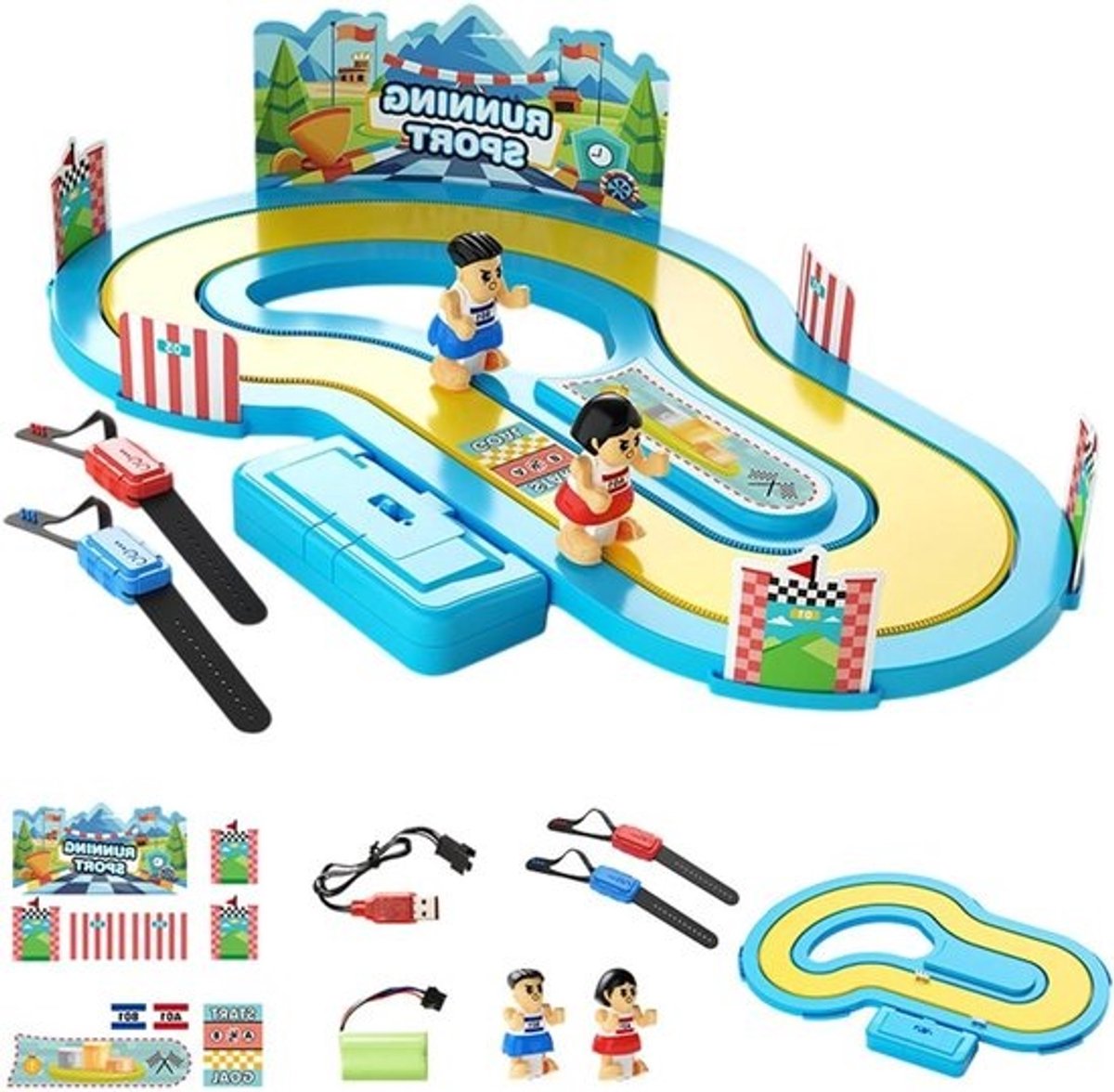 Racespeelgoed met Lichaamsdetectie - Interactief snelheidsspel - Gezinsspel avond - Dynamische bewegingsregistratie - 56 x 354 x 01 cm - Blauw