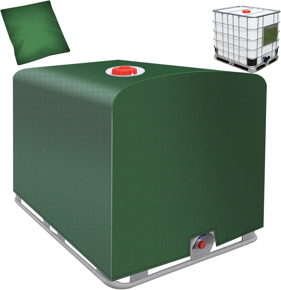 IBC Tankhoes 1000 Liter – Beschermhoes voor IBC Watertank en Regenwatertank – Waterdichte Afdekhoes met UV-Bescherming – 420D Oxford Stof – Met Trekkoord, Kraanopening en Vulopening – Groen