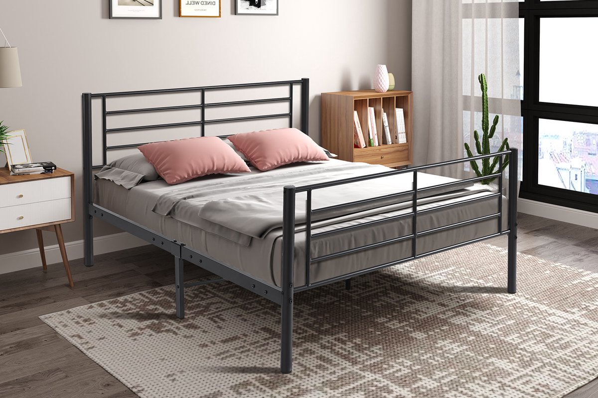 Rousseau Bed/ Rousseau Sammy - Bed - 140x200 cm - in Metaal - Donkergrijs met bodem inbegrepen