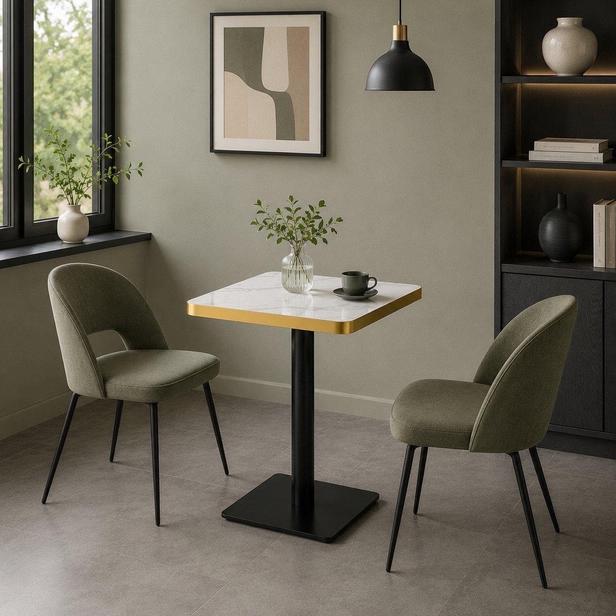 MODENUIT Eettafel - Vierkant Tafelblad Met Marmerlook - Voor Eetkamer En Bistro - MDF - 60x60x74 Cm - Wit