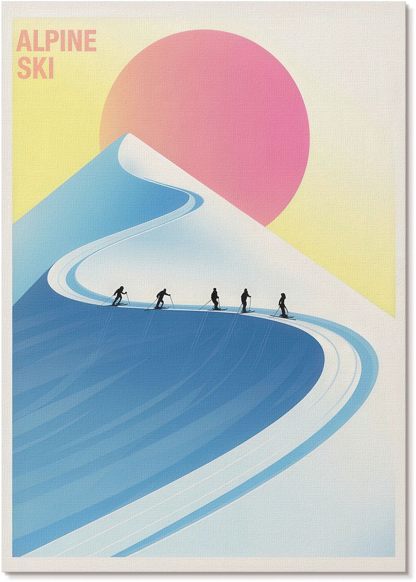 Tulup Canvas Poster Polycanvas - Bergposter, Illustratie - A4 - Blauw Poster - Rechthoek - Muurdecoratie - Woonkamer, Slaapkamer, Kantoor - Modern