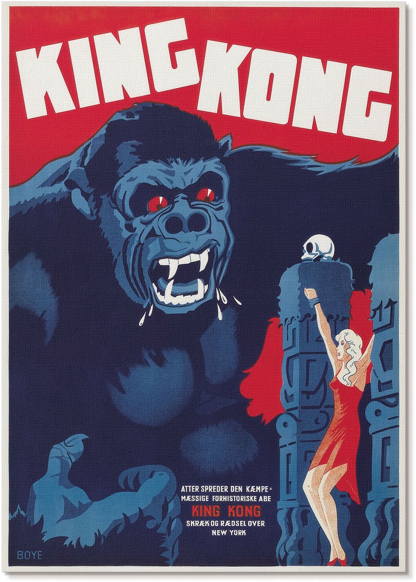 Tulup Polycanvas Poster - Koning Kong, Poster - A4 - Zwart Motief - Rechthoek - Wandkunst - Woonkamer, Slaapkamer, Kantoor - Retro