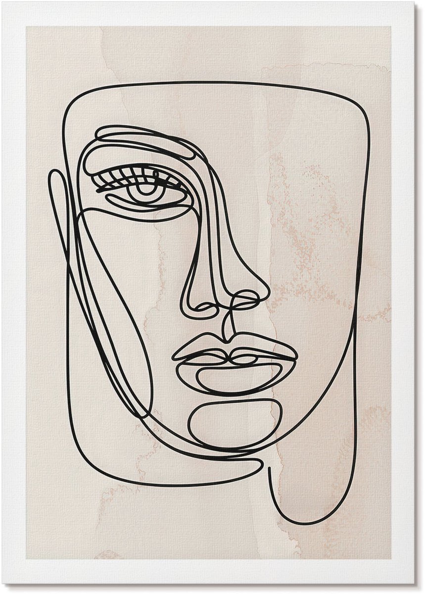 Tulup Polycanvas Poster - Gezichtsschets, Lijntekening - A4 - Beige Wanddecoratie - Rechthoek - Decoratieve poster - Woonkamer, Slaapkamer, Kantoor - Minimalist