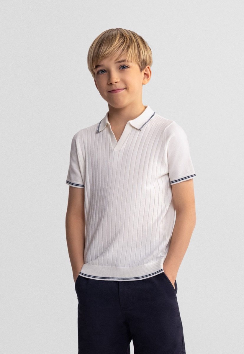 Minoti polo jongens gebreid ecru - viscose