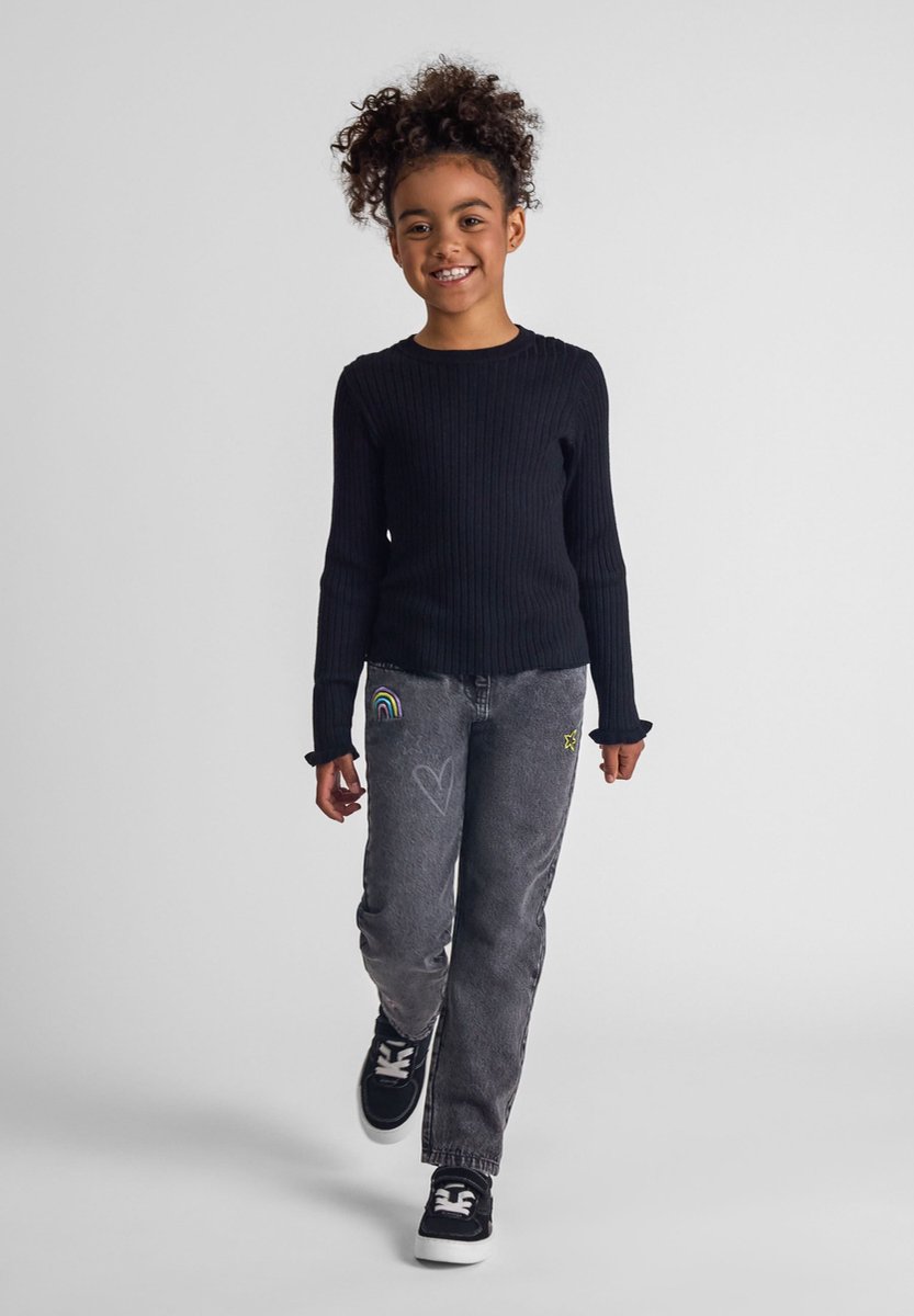 Minoti spijkerbroek meisjes zwart denim geborduurd - Straight Fit