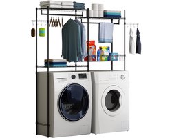 Triumpunpre - 4‑Laags Opbergrek Boven Wasmachine En Droger - Verstelbaar Wasruimte Organisator Met Kledingstang - Draadmand, Haken En Wasmand