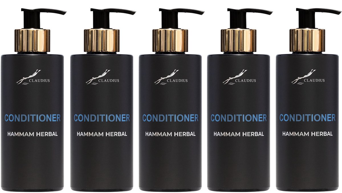 Hairconditioner Hammam Herbal 300 ml - met gouden pomp - zwarte fles - set van 5 stuks - Voordeelverpakking