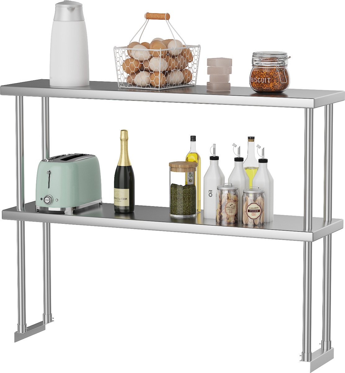 Triumpunpre - 2‑Laags RVS Bovenbladrek - Verstelbaar Commercieel Opbergrek voor Werktafels - Restaurantkeuken en Garage Opslag - 122 x 30,5 x 94CM