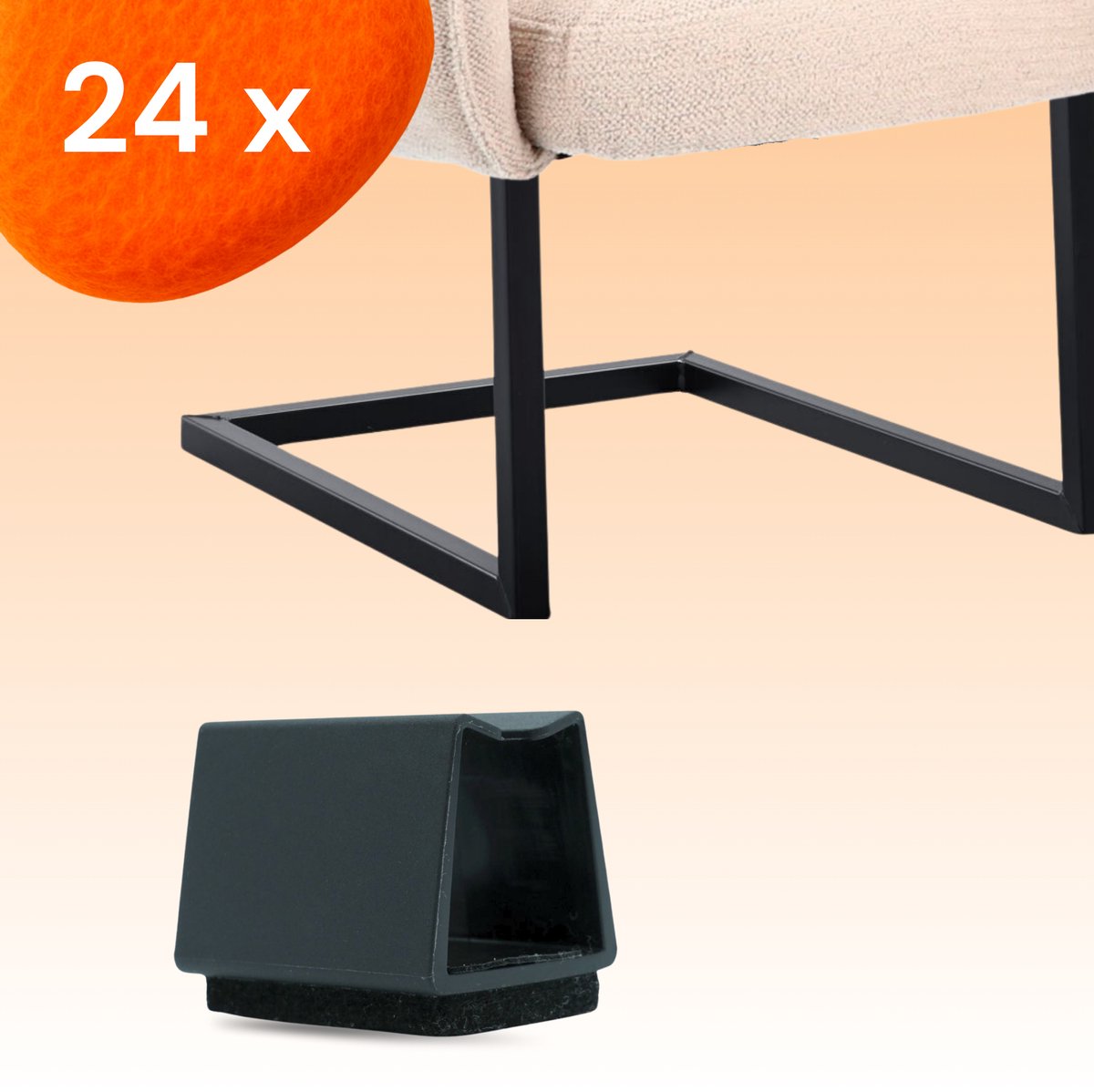 FLOOQ Stoelpootdoppen Buisframes 25mm - Filou - Anti-Kras Vilt - Stoelpoot beschermers - Vloerbescherming - 24 Stuks – Zwart – Vierkant