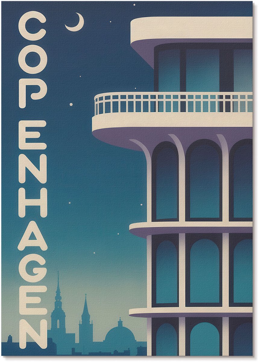 Tulup Polycanvas Wandposter - Kopenhagen 'S Nachts, Poster - A4 - Blauw Patroon - Rechthoek - Canvasposter - Woonkamer, Slaapkamer, Kantoor - Modern