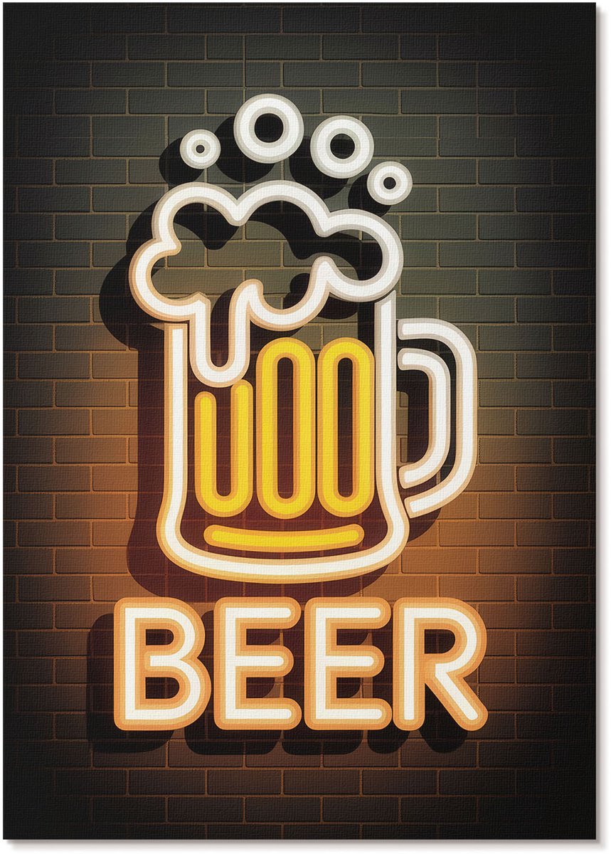 Tulup Polycanvas Wandposter - Neonbier, Typografie - A4 - Geel Wanddecoratie - Rechthoek - Muurkunst - Woonkamer, Slaapkamer, Kantoor - Popcultuur