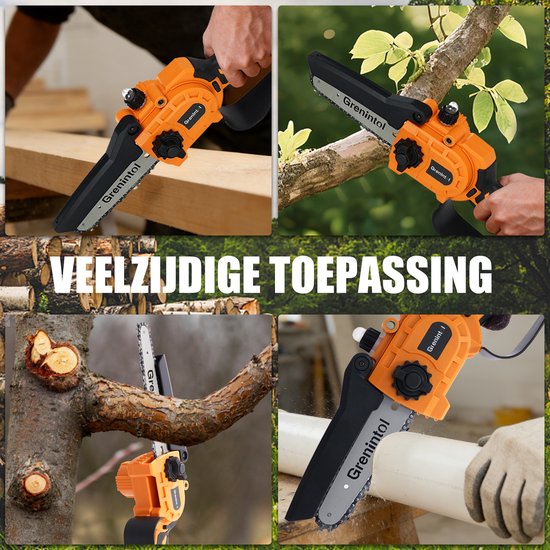 Grenintol Mini Kettingzaag - Snoeizaag - 6 inch - Kettingzaag - Snoeizaag voor Takken en Hout - Draadloze Elektrische Kettingzaag - 24V 6000mAh - Handzaag - Brushless Motor - Automatische Kettingsmering - 2 Kettingen & Opbergkoffer — afbeelding 5