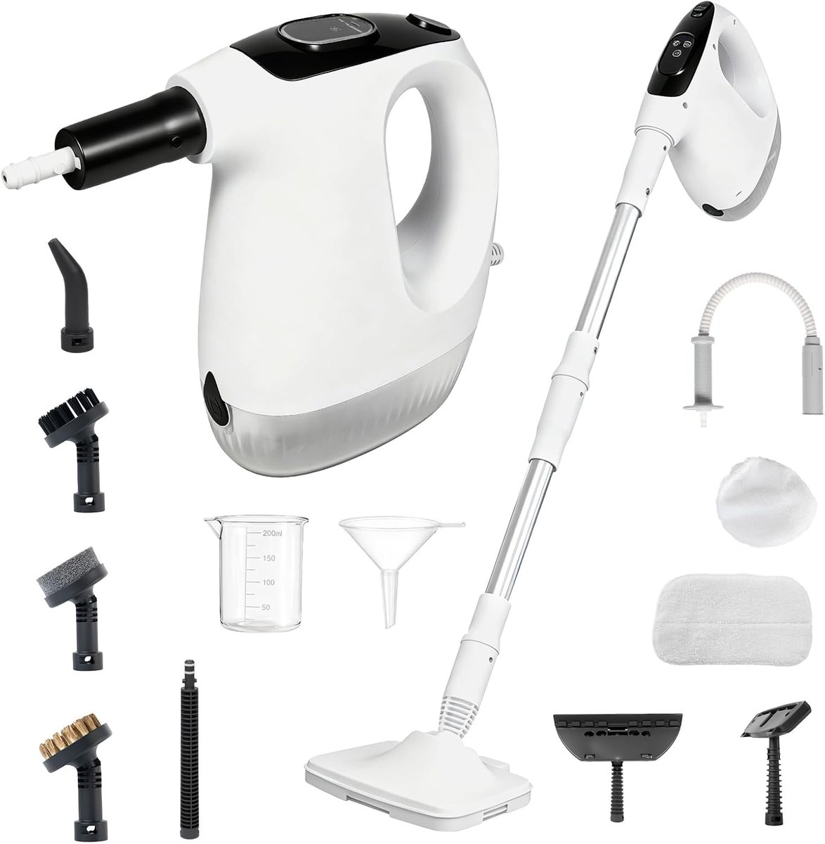 Handstoomreiniger, handapparaat, 1200 W, als stoommop, 15 seconden opwarmtijd, 500 ml tank met afneembare handstoomreiniger, multifunctionele stoomreiniger met 11 accessoires voor vloeren, banken