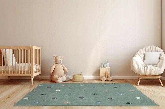 Zachte Kinderkamer Vloerkleed Groen Stippen 100x200 cm — afbeelding 2