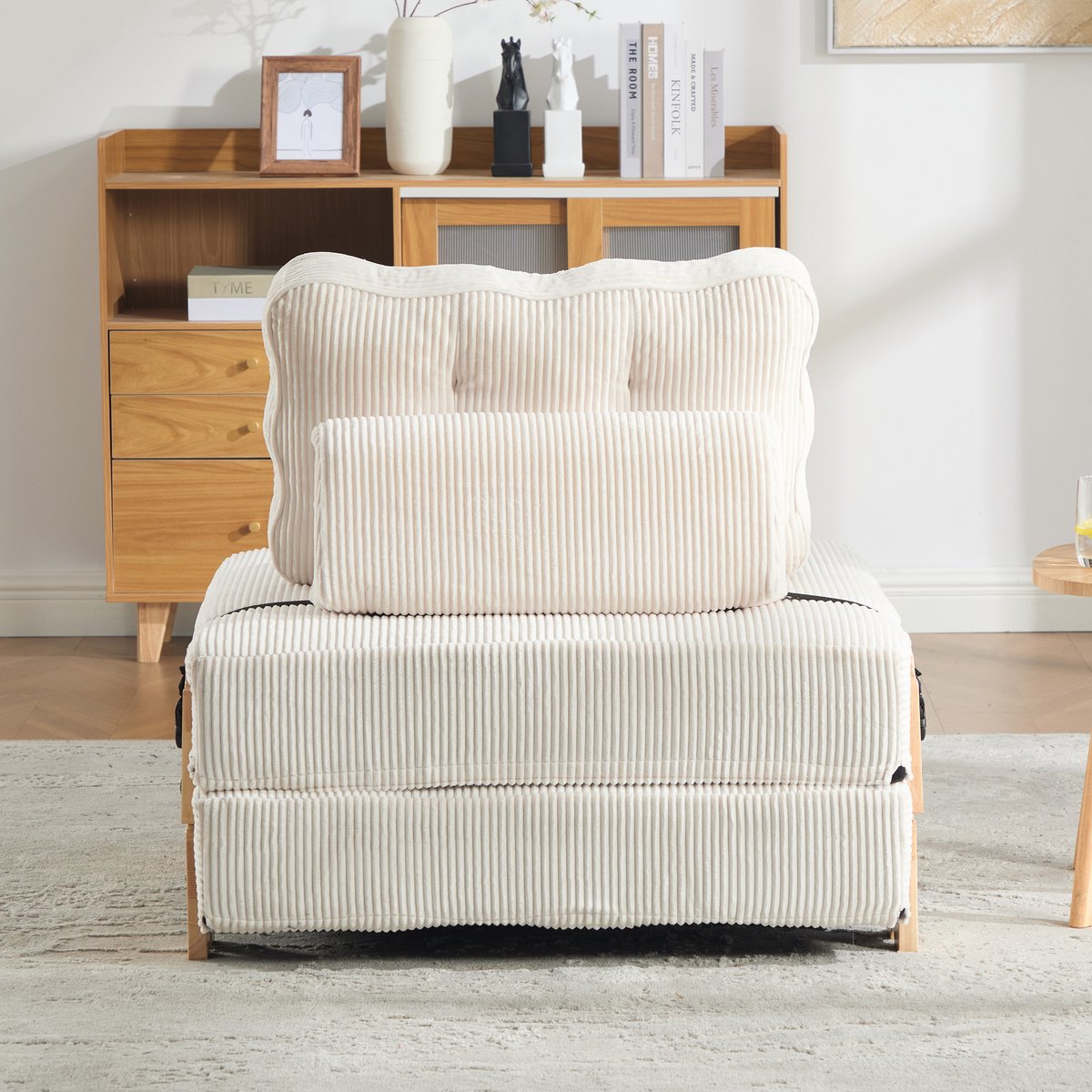 VVBV Slaapbank – Bedbank van Corduroy – Scandinavisch – Minimalistisch – Modern Design – Corduroy – Voor Woonkamer – Voor Slaapkamer – Beige