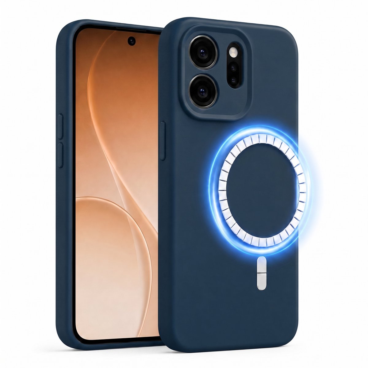 Hoesje geschikt voor Oppo Reno 15 Pro - Hoesje geschikt voor Magsafe - Draadloos opladen - Gehard Glas - Marine blauw