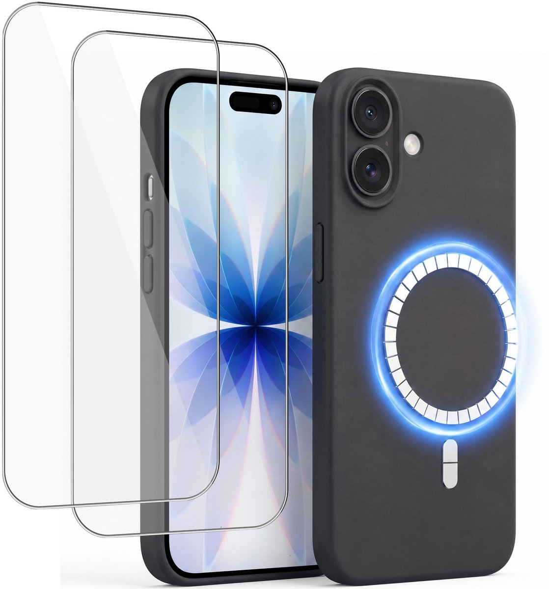 Hoesje + 2x Screenprotector geschikt voor Apple iPhone 17 - Hoesje geschikt voor Magsafe - Draadloos opladen - Gehard Glas - Salie Groen