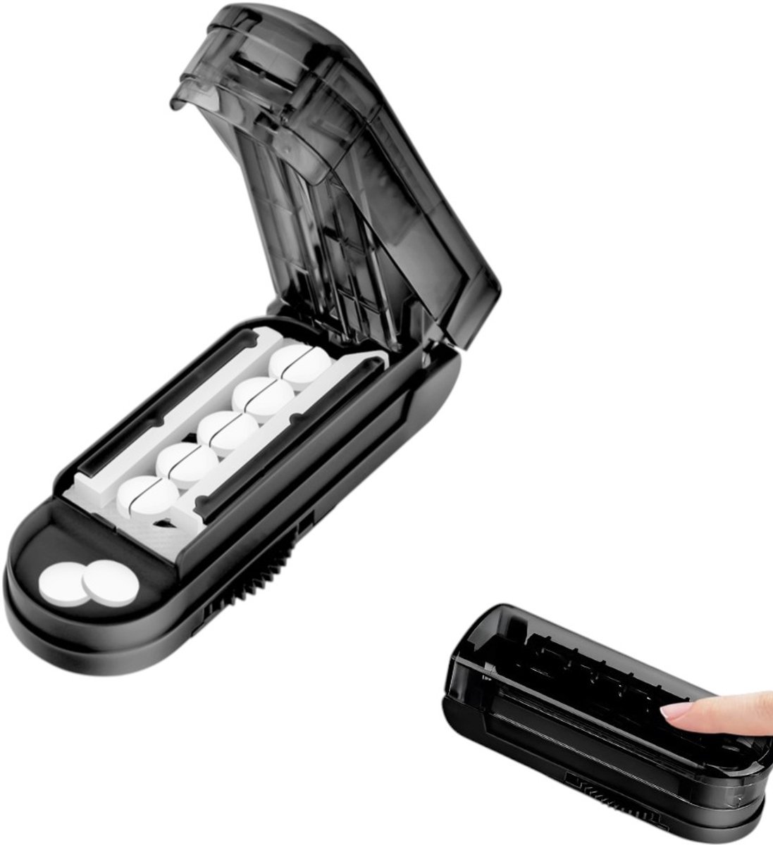 Zwarte pillensnijder - Snijbestendige handpillensnijder - Verstelbare pillensnijder - Geschikt voor kleine en micropillen - 10,5*4,5*3,7 cm