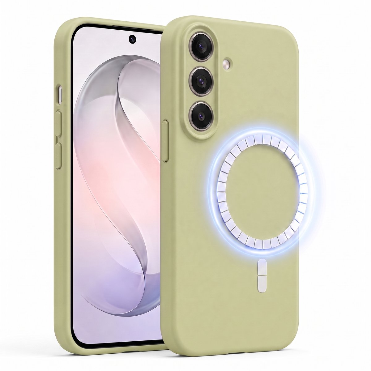 Hoesje geschikt voor Samsung Galaxy S26 Ultra - Hoesje geschikt voor Magsafe - Draadloos opladen - Gehard Glas - Salie Groen
