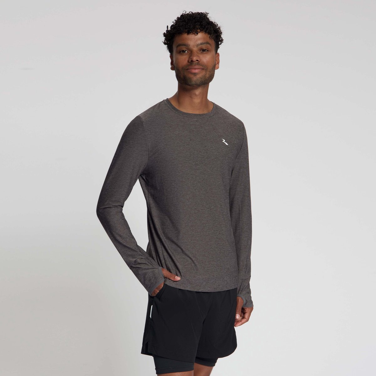 Rogelli Essential Heren Hardloopshirt Lange Mouw - Duimgat - Grijs