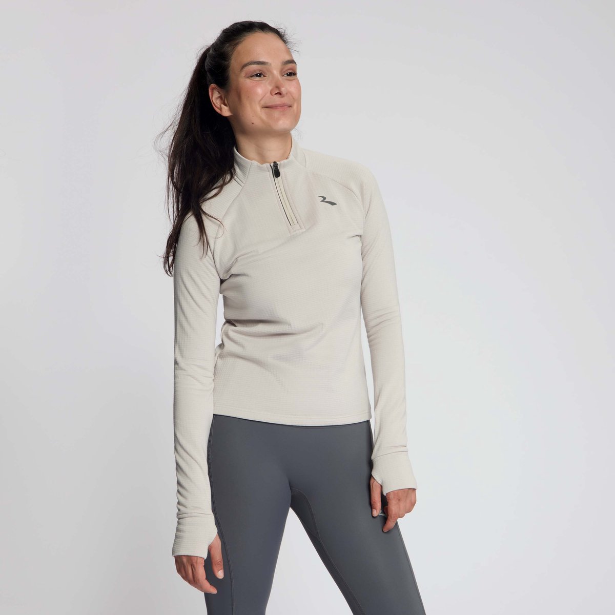 Rogelli Essential Dames Hardloopshirt - Lange Mouw - Rits - Sand