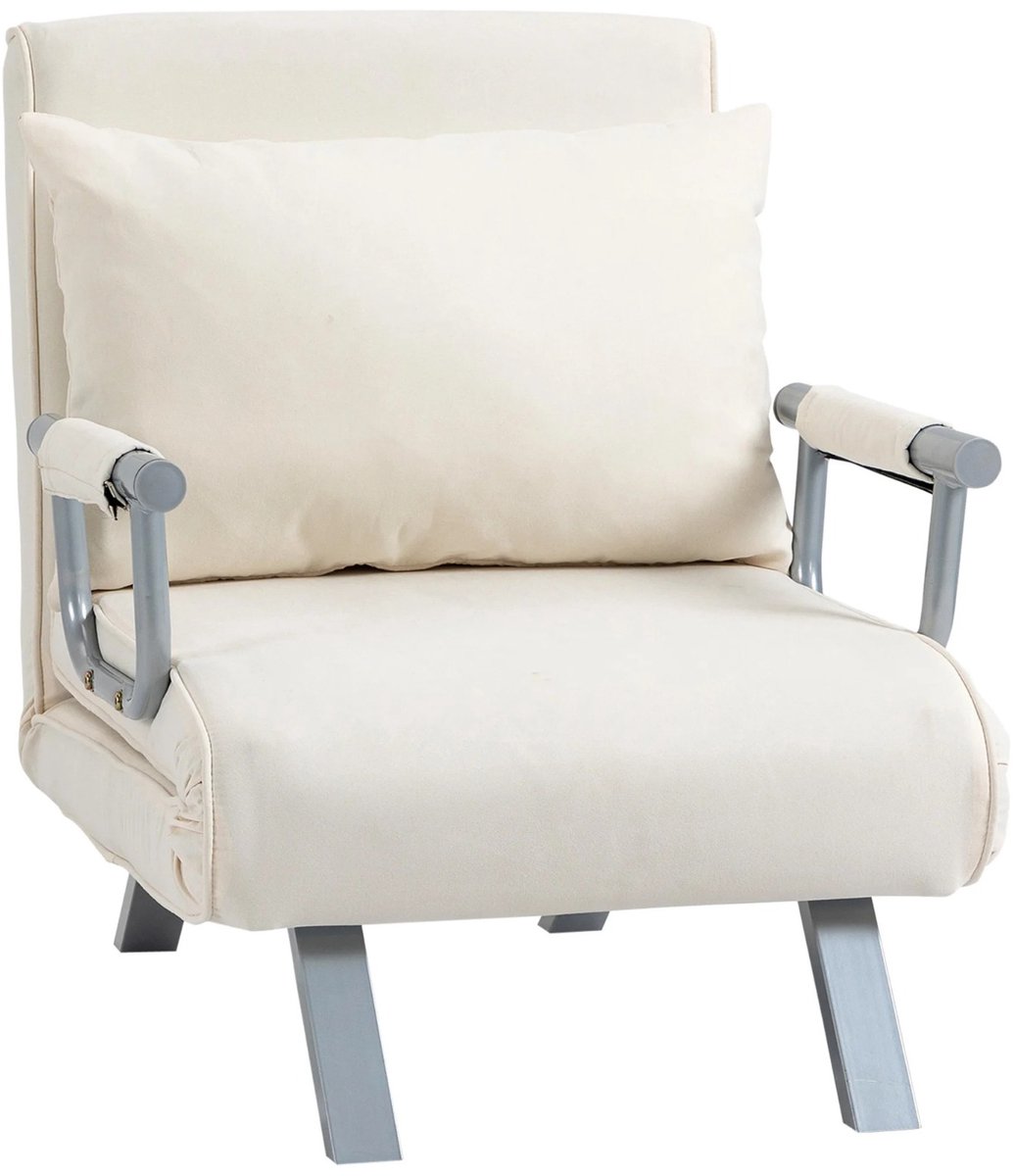 Atlasyx bedstoel - Bank - Fauteuil - Slaapbank - Ligstoel - Relaxfauteuil - Sofa - 5 verstelstanden - 2-in-1 slaapfunctie - Crème