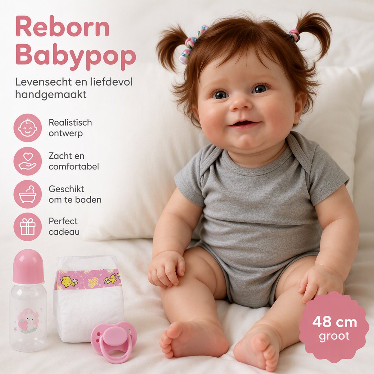 TEKROA® Levensechte Reborn Baby Pop Meisje - 48 cm Volledig Lichaam Waterdicht ethyleen- Realistische Pasgeboren Speelgoedpop met Kleding en Accessoires — cadeau in Spellen & Speelgoed - foto 7