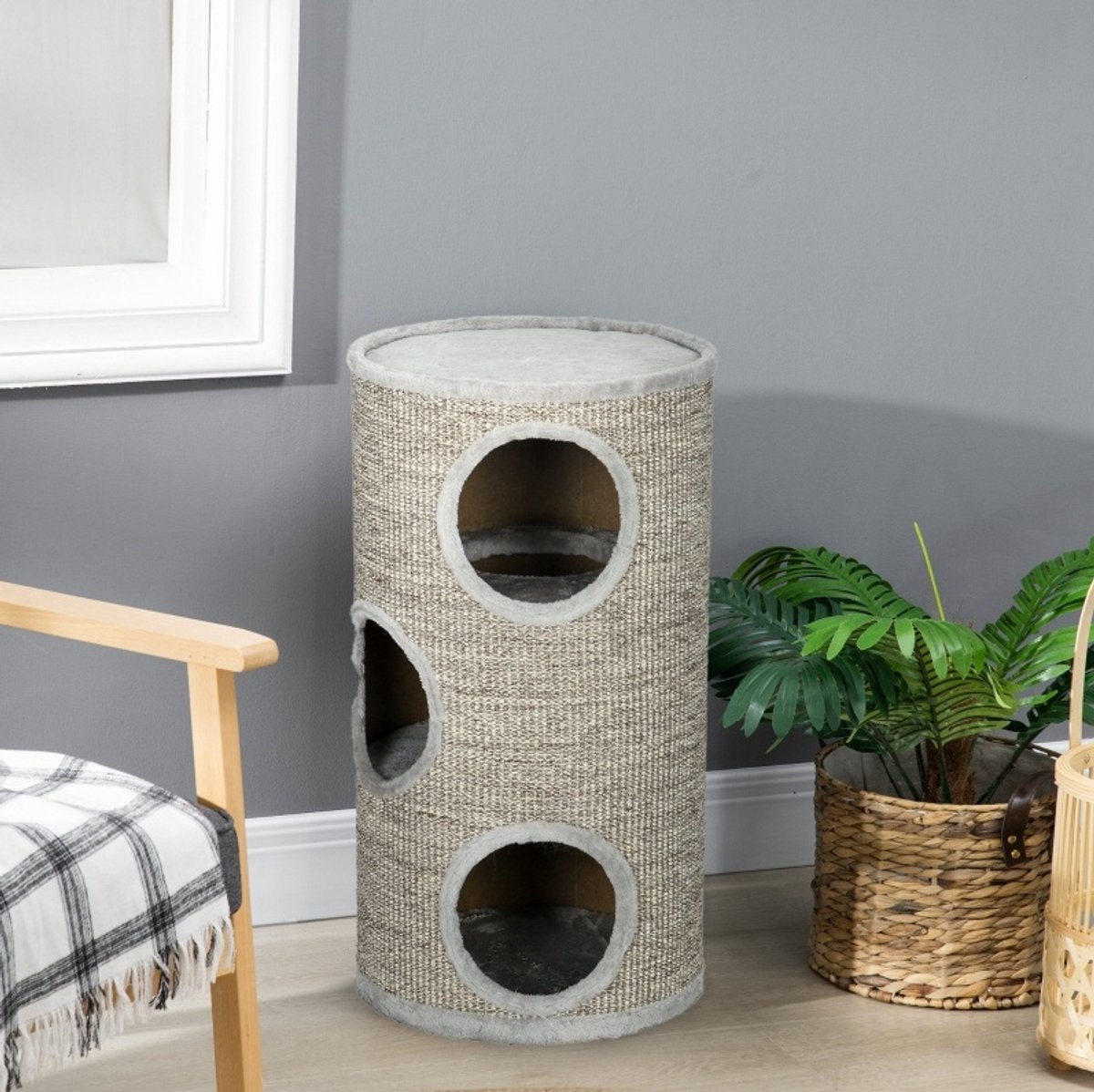 MODFU - Krabton - 3 Niveaus - Sisal En Pluche - Grijs - Ø38 X 70 Cm