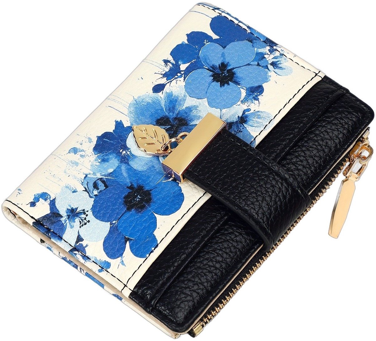 Currero Portomonee - Portemonnee Dames & Heren - RFID Anti Skim - Pasjeshouder - Klein Model - Met Rits - Kunstleer - Bloemen