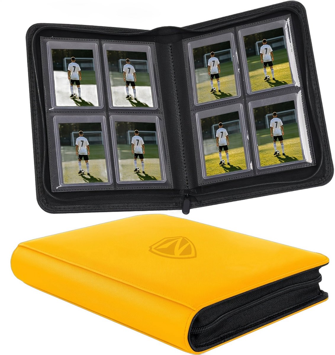 Currero Toploader Binder - Verzamelmap Kaarten - Geschikt voor Pokemon - 4 Pocket - 9 Pocket - 12 Pocket - Trading Card Map - Toploadermap - Geel - 128 Kaarten
