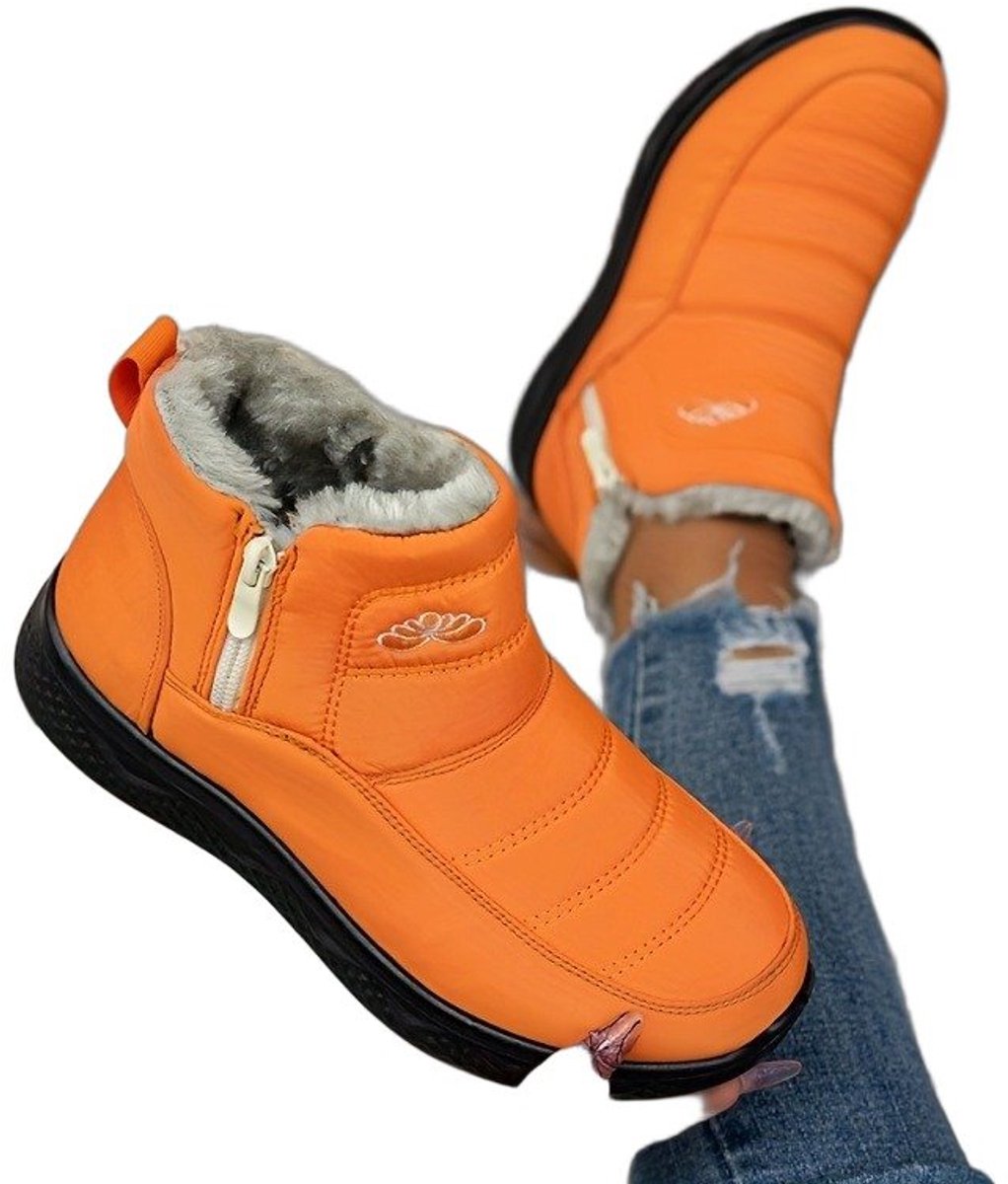 Currero Snowboots Dames Sneeuwlaarzen Dames Winterlaarzen Gevoerde Winterschoenen Waterdicht Antislip Zool Warm Gevoerd Wandellaarzen Winter Mandarijn Mandarin