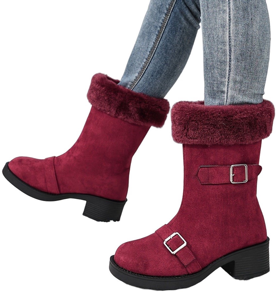Currero Snowboots Dames Sneeuwlaarzen Dames Winterlaarzen Gevoerde Winterschoenen Waterdicht Antislip Zool Warm Gevoerd Wandellaarzen Winter Donkerrood A
